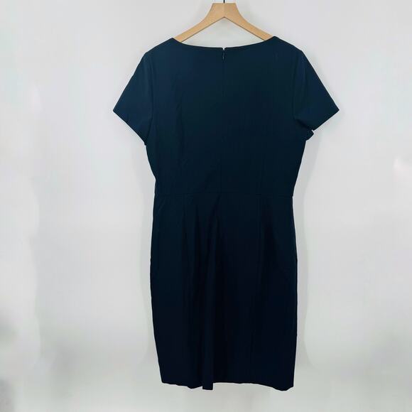 NWT Ann Taylor Navy Square Neck Sheath Dress Short Sleeves Stretch Size 14 - Picture 3 of 10